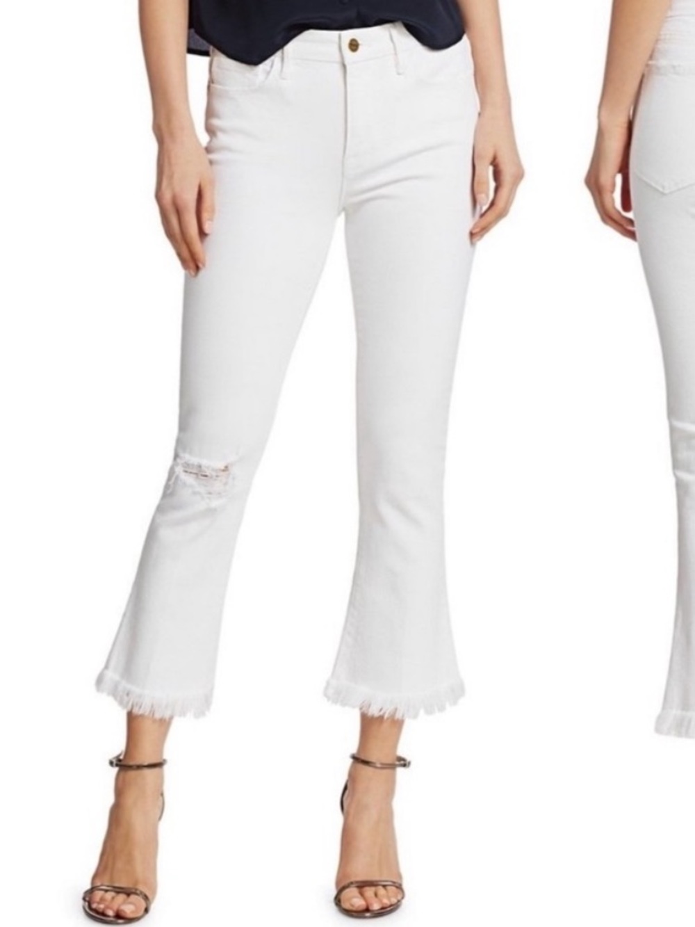 FRAME Le Crop Mini Boot Raw Hem Distressed Size 29 White Jeans in Blanc Highway